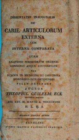 Diss. inaug. de carie articulorum externa cum interna comparata