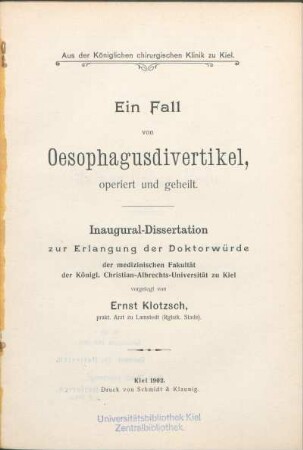 Ein Fall von Oesophagusdivertikel, operiert und geheilt