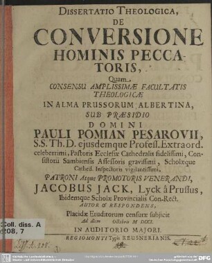 Dissertatio Theologica, De Conversione Hominis Peccatoris