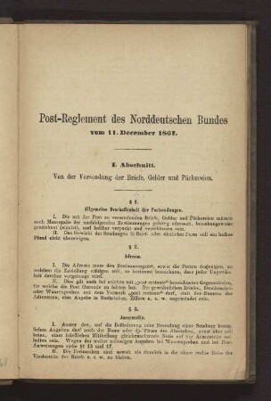 Post-Reglement des Norddeutschen Bundes vom 11. December 1867.