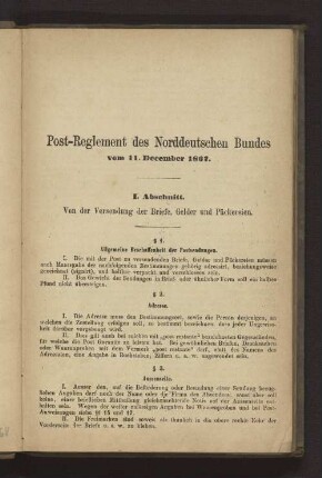 Post-Reglement des Norddeutschen Bundes vom 11. December 1867.