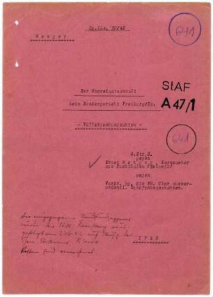 Angeklagter: Wenger, Ernst (Kernmacher); Radolfzell *12.11.1904 in Buchthalen/Schweiz; + ? Delikt: Rundfunkverbrechen Tatort: Radolfzell Tatzeit: September 1939-Januar 1942