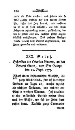 XXX. Brief - Schreiben des Obersten Brown an den General Gates