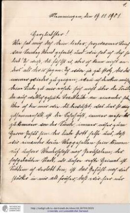 Brief vom 19.11.1901