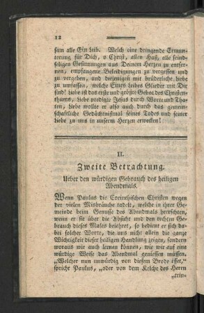 II. Zweite Betrachtung. Ueber den würdigen Gebrauch des heiligen Abendmals.