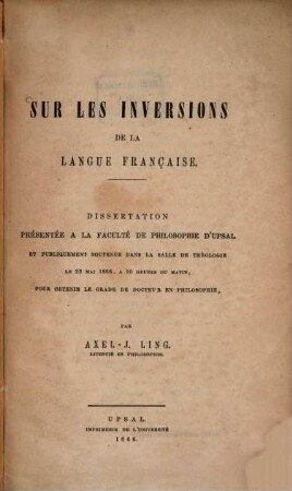 Sur les inversions de la langue française