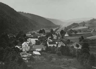 Schlottwitz-Niederschlottwitz. Ortsteilansicht im Müglitztal. Blick vom rechten Talhang talauf nach Süden
