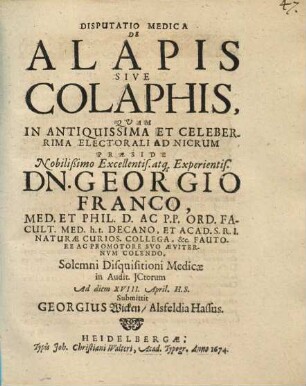 Disputatio Medica Alapis Sive Colaphis