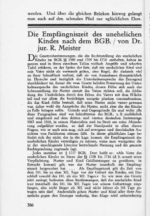 Die Empfängniszeit des unehelichen Kindes nach dem BGB.