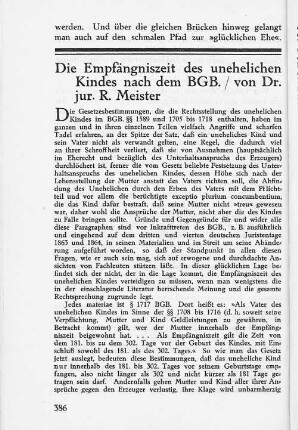 Die Empfängniszeit des unehelichen Kindes nach dem BGB.