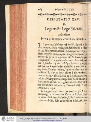 Disputatio XXVI. De Legatis & Lege Falcidia