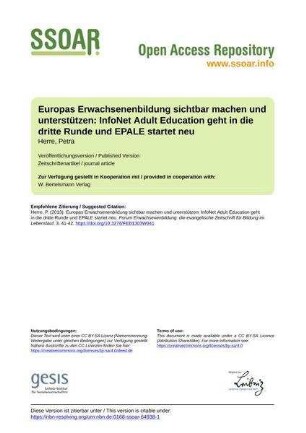 Europas Erwachsenenbildung sichtbar machen und unterstützen: InfoNet Adult Education geht in die dritte Runde und EPALE startet neu