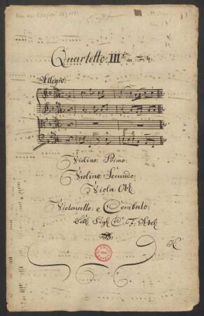 Quartette; vl (2), vla, vlc; F-Dur; K 69