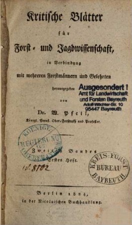 Kritische Blätter für Forst- und Jagdwissenschaft. 2. 1824