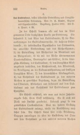 342-344 [Rezension] Reuter, Heinrich, Das Subdiakonat, dessen historische Entwicklung und liturgisch-kanonische Bedeutung