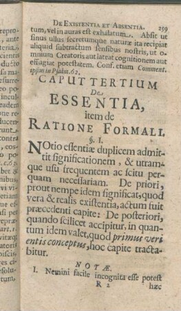 Caput Tertium De Essentia, item de Ratione Formali.