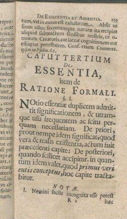 Caput Tertium De Essentia, item de Ratione Formali.