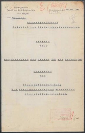 1929/30: Bericht über das Schuljahr von Ostern ... bis Ostern ... - 1929/30