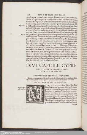 Divi Caecilii Cypriani Episcopi Carthaginensis Varii Sermones