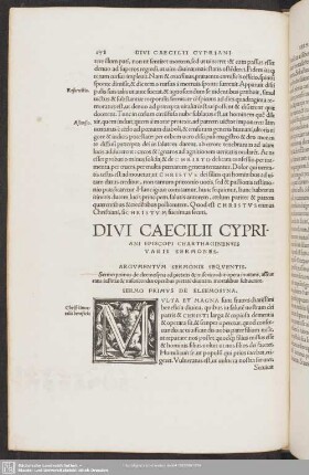 Divi Caecilii Cypriani Episcopi Carthaginensis Varii Sermones