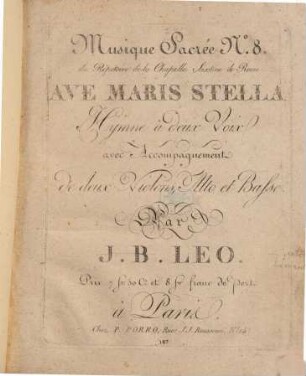 Ave maris stella : hymne à deux voix avec accompagnement de deux violons, alto et basse