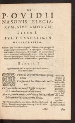 P. Ovidii Nasonis Elegiarum, Sive Amorum Liber I.