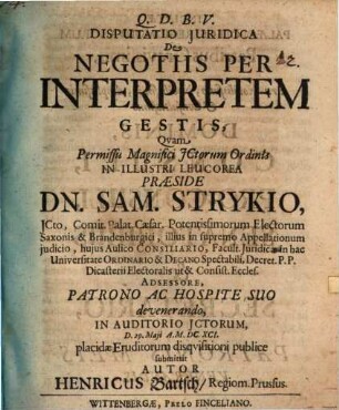 Diss. iur. de negotiis per interpretem gestis