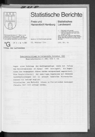 Umsatzentwicklung im Gastgewerbe November 1980 : Lfd. Nr. 14