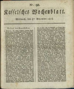 No. 98, Mittwoch, den 8ten Dezember 1813