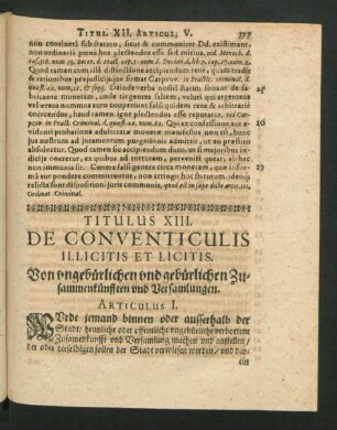 Titulus XIII. De Conventiculis Illicitis Et Licitis. Von ungebürlichen und gebürlichen Zusammenkünfften und Versammlungen.