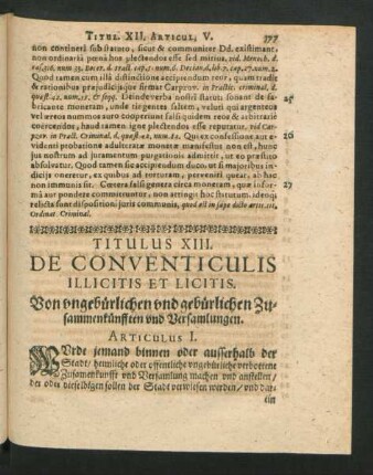 Titulus XIII. De Conventiculis Illicitis Et Licitis. Von ungebürlichen und gebürlichen Zusammenkünfften und Versammlungen.