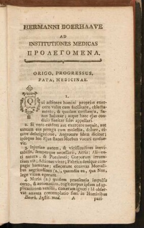 Hermanni Boerhaave Ad Institutiones Medicas Prolegomena