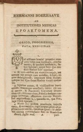 Hermanni Boerhaave Ad Institutiones Medicas Prolegomena