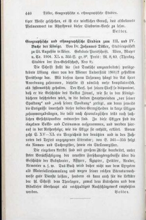 440 [Rezension] Döller, Johannes, Geographische und ethnographische Studien zum III. und IV. Buche der Könige