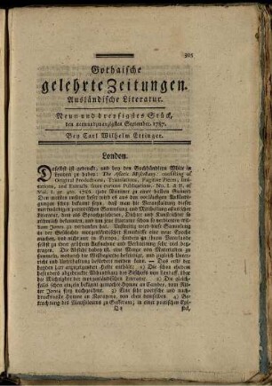 Neun und dreysigstes Stück, den neunundzwanzigsten September, 1787.