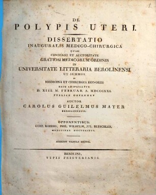 De polypis uteri : Diss. inaug. med. chir. ; cum tab. aen.