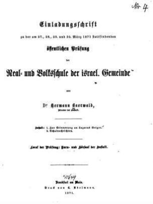 Zur Erinnerung an Lazarus Geiger / von Hermann Baerwald