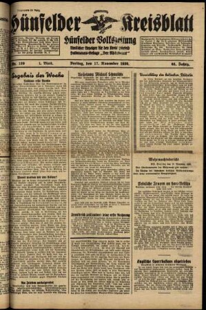 Erste Ausgabe vom Freitag, den 17. November 1939.