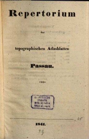 Repertorium des topographischen Atlasblattes Passau