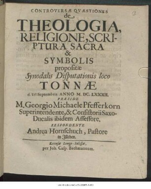 Controversae Quaestiones de Theologia, Religione, Scriptura Sacra & Symbolis