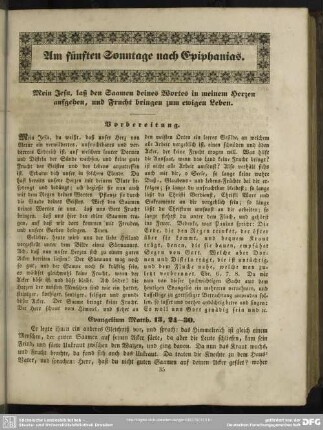 Am fünften Sonntage nach Epiphanias