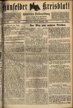 Erste Ausgabe vom Donnerstag, den 13. Dezember 1928.