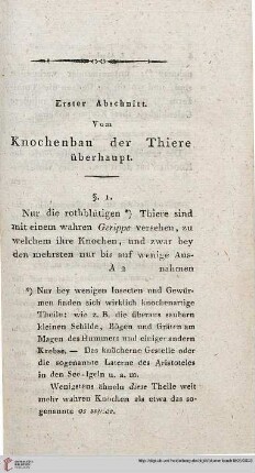Erster Abschnitt: Vom Knochenbau der Thiere überhaupt