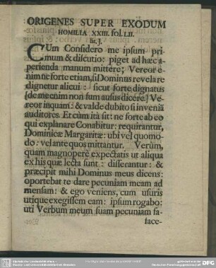 Origenes Super Exodum Homilia XXIII. fol. LII. lit. J.