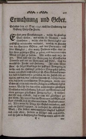 Ermahnung und Gebet.