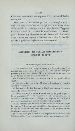 Agrégation des sciences mathématiques. Concours de 1899.