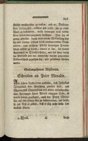 Siebenzehnter Abschnitt. Schreiben an Peter Menadie. - Achtzehnter Abschnitt. Abermaliges Meisterstück der Beredsamkeit von Ambrosius Luftwasser.
