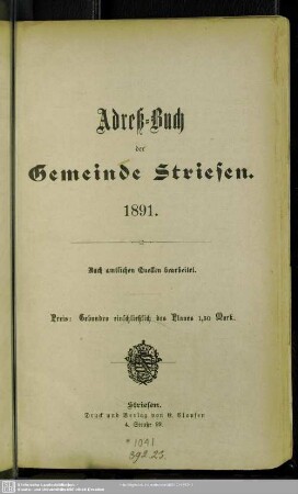 1891: Adreß-Buch der Gemeinde Striesen