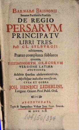 De regio Persarum Principatu libri tres