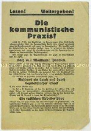 Flugschrift der SPD gegen die KPD und Aufruf zum Eintritt in die SPD